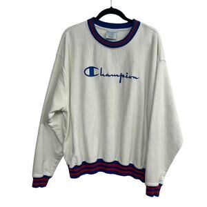 Champion Reverse Weave Varsity Crewneck Sweatshirt XL Red Blue Stripe Athletic